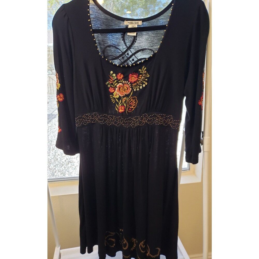 Krista Lee Embroidered, Embellished L/S Blue Size M cottagecore, Boho, 100135